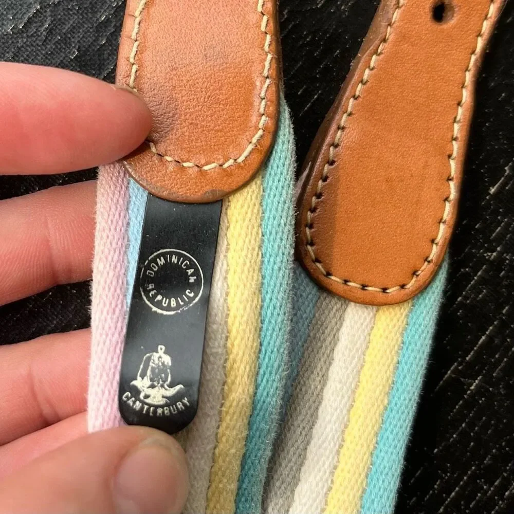Canterbury Pastel Stripe Canvas Belt Leather & Brass Buckle Size 38